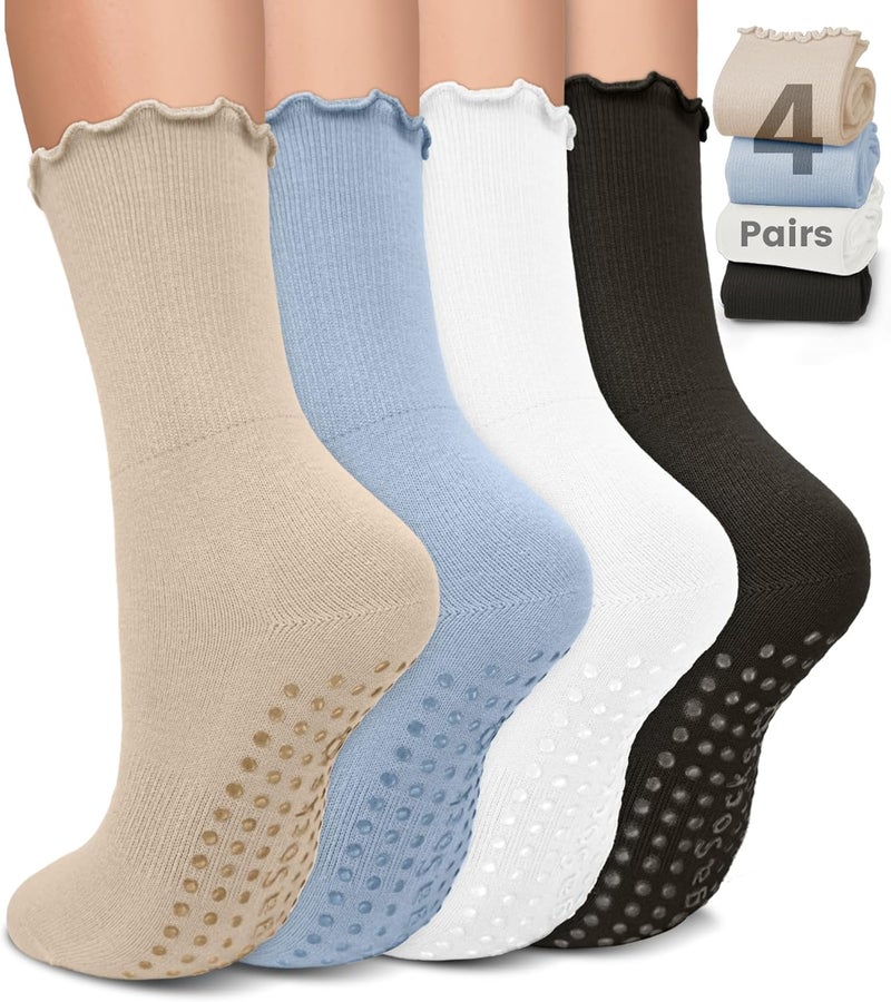 BLONGW Pilates Socks with Grips for Women, Non-Slip Yoga Athletic Socks for Barre Barefoot Workout Hospital - Image 1